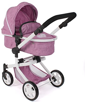 Bayer Chic 2000® 2in1 Puppenwagen Mika – Jeans Pink – faltbar – höhenverstellbarer Griff 47-80 cm – modernes Gestell – Puppen bis 52 cm – 4-8 J.