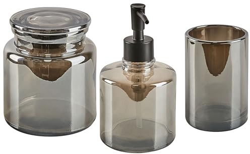 Accessoires de Salle de Bain en Verre Gris 3 Pièces Glamour et Fonctionnel Managua