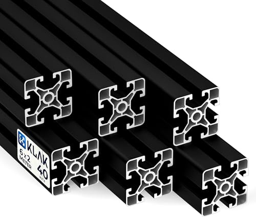 KLAK 40 - Aluprofil 6 Stück 40x40mm light 2m Systemprofil Nut 8 schwarz | Für Camperausbau, Sim-Rigs & Anhänger. Kompatibel mit Nut-8-Zubehör. Eloxiert, witterungsbeständig, 6 × 2 m = 12 m, schwarz