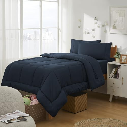 Sweet Home Collection Size Bed in a Bag for College Students Boys and Girls, Polyester, Navy Blue, Twin XL