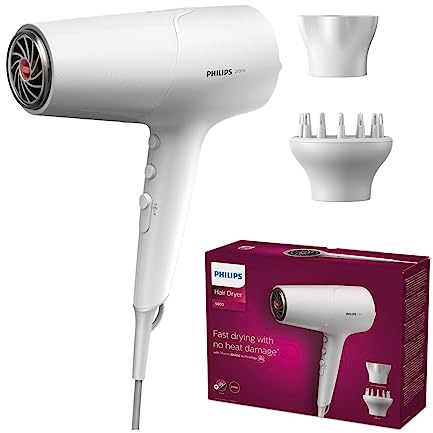 Philips Haartrockner 5000 Series, ThermoShield Technologie, Ionisierungsfunktion, 2.100 W, Weiß, mit Stylingdüse und Volumendiffusor, Modell BHD500/20