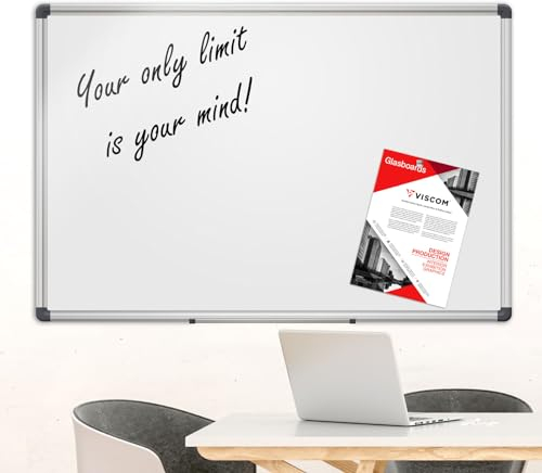 Viscom Whiteboard MATCH - klassiches Whiteboard für Zuhause und im Büro - Memoboard beschreibbar und magnetisch - 100x150 cm Whiteboard mit Rahmen