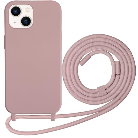Beajew Custodia per iPhone 13 Mini Cover con Cordino, Silicone Antiurto TPU Morbido Corda Collana Necklace,Collana per Custodia Collari per Cellulare Sottile Antiurto Regolabile Cordino-Rosa Sabbia