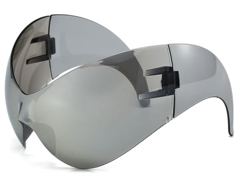 LJCZKA y2k Lunettes de Soleil Enveloppante Femme Homme, Lunettes Grande Taille Lunettes Sans Monture Protection UV400