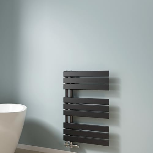 EMKE Scaldasalviette termoarredo piatto, 762 x 500 mm, Nero,397 W | Termoarredo da Bagno, collegamento laterale, radiatore scaldasalviette ad acqua calda