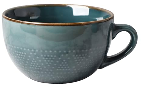 Cteahrow Ciotola grande con manico, 700 ml, tazza da caffè, tazza per la colazione con cereali, adatta per dessert di latte, farina d'avena, adatta al microonde (verde scuro)