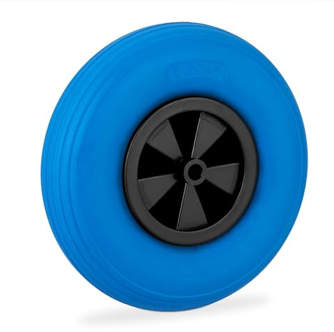 Relaxdays Schubkarrenrad 3.50-6, Vollgummi, Kunststofffelge, Ersatzrad Schubkarre, pannensicher, 100 kg, blau/schwarz