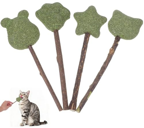 Kisangel Catnip Lollipop Cat Toys for Kittens - 4PCS Digestion Aid Chew Treats - Natural Catnip Flavor for Indoor Play - Great for Healthy Feline Activity