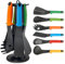 Daniel James Kitchen Utensil Set - 6 Piece Non Stick Cooking Tools with Rotating Stand - Heat Resistant Cookware with Ergonomic Handles and Carousel Holder - Multicoloured