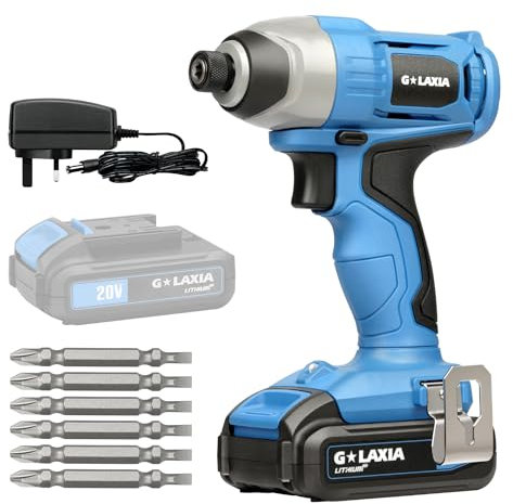 G LAXIA 20V Cordless Impact Driver, 2800RPM Compact Impact Driver Equipped with LED Work Lights, 1.3AH Batteries and Fast Chargers