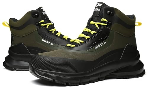 IYVW C925 Bottes de sécurité pour Homme Embout en Acier S3 SRC Bottines de Travail vert 45 EU