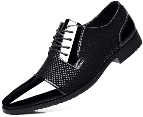 Men's Dress Shoes Oxfords Classic Lace-up Formal Patent Leather Tuxedo Shoes Business Wedding Derby Casual Fashion Black Size 10.5