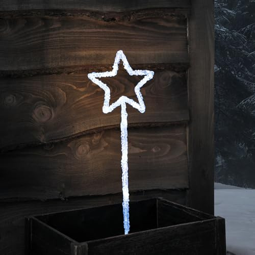 Lights4fun LED Stern Stableuchte 43cm Timer weiß Beleuchtet Außen LED Outdoor Weihnachtsdeko Aussen Stern Aussenbeleuchtung