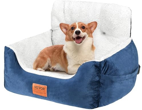 VEVOR Siège auto pour chien petit 9 kg, siège rehausseur pour chien, dossier haut, poche de rangement, laisse de sécurité à clipser, rembourrage coton PP, lit pour animal de compagnie, bleu foncé gris
