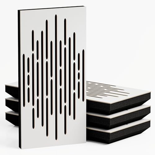 4 Pack — Narrow Sound Absorption-Diffuse Acoustic Panel | 50x25cm | Absorption - Diffusion - Reflection - Soundproofing | Model-Thickness-Color: (WAVE - 53mm | White ]