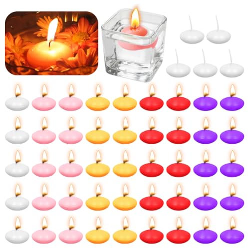 50 Stück Bunt Schwimmkerzen 35mm Unparfümierte Schwimmkerzen Dekorative Schwimmende Kerzen, Schwimmkerze Schwimmkerzenhalter für Hochzeit Pool Partys SPA Badewannen Valentinstag Weihnachten Deko