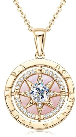 ROUGEMONT Damen Kompass Halskette,Moissanit mit Echtheitszertifikat, 925 Sterling Silber, 18K Gold, Glücksbringer Halskette, Moissanit 1,0ct, Geschenk, Anhänger Halskette,Talisman,