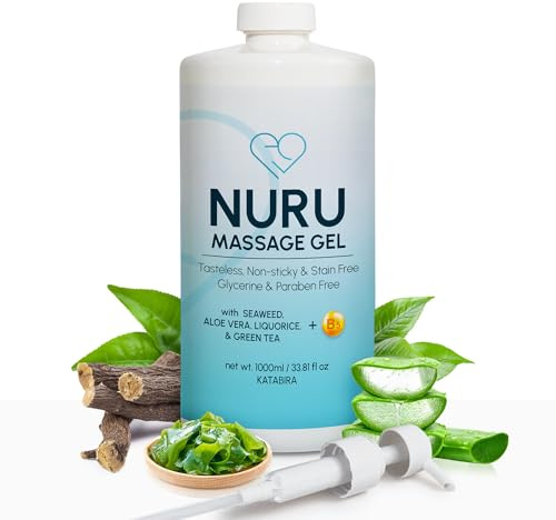 Nuru Massage Gel (1,000 ml) | Water-based | Paraben & Glycerine Free | Formulated with Natural Seaweed, Green Tea, Liquorice Extract, Vitamin B5, & Organic Aloe Vera