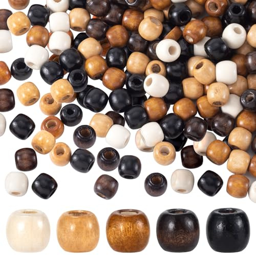 Pndeyo 150pcs 10x13mm Wooden Beads, Vintage Wood Hair Bead with Big Hole, Round Paracord Crafts Spacer for Macrame Necklace Bracelet DIY Craft Jewelry Making- 5 Colors