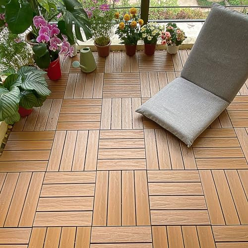 CucCe Balkonboden Ineinandergreifende Terrassendielen for den Außenbereich, leicht zu reinigen, 11-teilig, Terrassendielen aus Kunststoff-Holzverbundwerkstoff Bodenfliesen mit Falz(Wood)