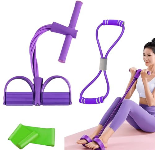 XoeLLe Corde de Tension Multifonctionnelle avec Figure 8 Bande de Résistance et Bande Elastique, Elastique Sport, Élastique Sport Expander avec Pédales Poignées pour Gymnase Bureau Yoga Sport Maison