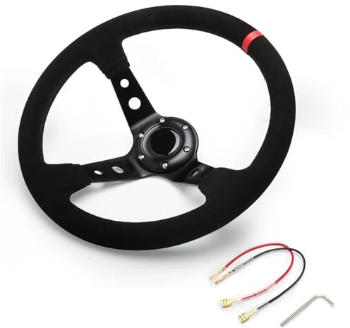 GSJNHY Auto Lenkrad Universal 14 Zoll 350mm Wildleder Auto Racing Lenkräder Deep Corn Drifting Sport Lenkrad(Red)