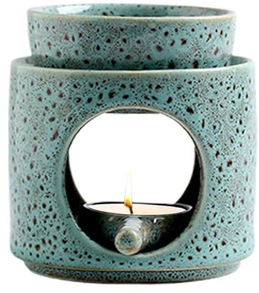 Duftlampe Aus Keramik Mit Teelichthalter | Teelicht-Wachsschmelzbrenner – Aromalampe | Duftöl- Und Duftwachsdiffusor | Abnehmbare Schüssel | Gerillte Oberfläche