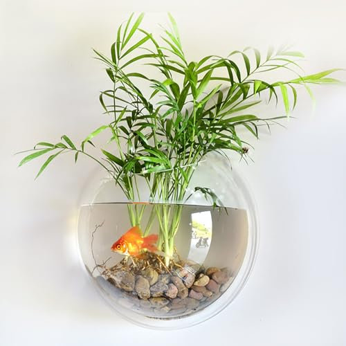 mufojyez Wall Mounted Fish Tank, Acrylic Clear Creative Aquarium with Flower Pot & Vase Combo, Easy Installation Fish Bowl Display, Home Decor for Living Room Bedroom, Ideal for Fish Lovers Transpare