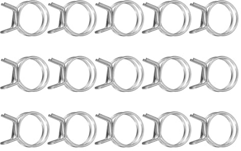 sourcing map 15Pcs 24mm/0.95inch Inner Dia Double Wire Spring Hose Clamp, Stainless Steel Adjustable Spring Clips for Hose Fuel Line Silicone Tube Water Pipe Air Pipe