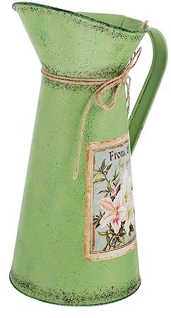 PRETYZOOM Vintage Iron Flower Bucket Green Retro Planter Bucket Decorative Iron Plant Pot for Home Garden Display