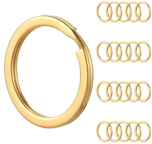 Yuanchu Lot de 20 anneaux porte clés porte-clés en acier inoxydable ronds en acier inoxydable 25 mm Accessoires pour bureau, artisanat,clés, bricolage, maison, voiture Doré