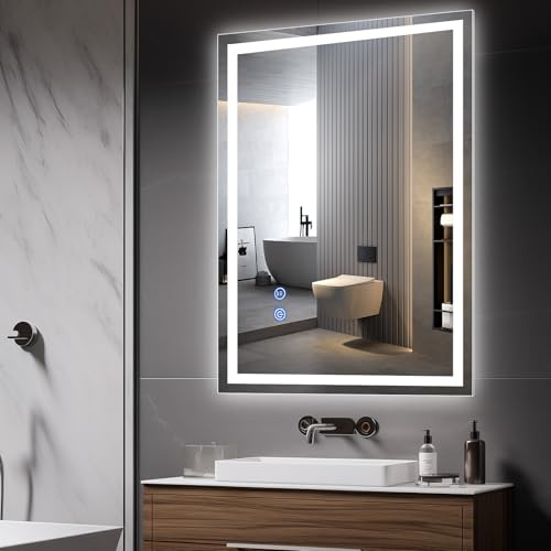 AllRight Badspiegel mit Beleuchtung, Wandspiegel mit LED-Beleuchtung, Entfoggen-Funktion, Bluetooth, 3 Farbtemperaturen (Beschlagfrei+ 3 Lichtfarbe+ Dimmbar(80 * 60cm))