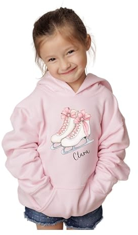Bella Artisan Design Personalized Ice Skating Hoodie for Girls, Custom Name Hooded Sweatshirt with Figure Skates and Pink Bow, Youth Ice Skater Gift, Figure Skating Shirt, Kids Winter Sports Apparel