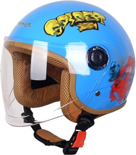 Casco De Moto Semi-Jet Para Niños, Casco De Moto Infantil, Homologado Por La ECE Con Visera Solar, Ideal Para Niños De 4 A 14 Años. H,47-55CM