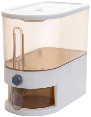Gagee 11Lbs Rice Dispenser, Large Grain Container Storage with Lid Measuring Cylinder Moisture Proof Household Cereal Dispenser Bucket for Kitchen Soybean Corn,Brown