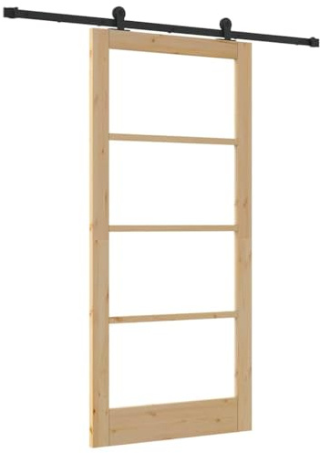 vidaXL Schiebetür ORKDAL 93 x 202 cm Massivholz Kiefer und Glas | Minimalistischer Look, der in jeden Raum passt, Das Schiebedesign hilft dir, das Beste aus deinem Bodenplatz herauszuholen,