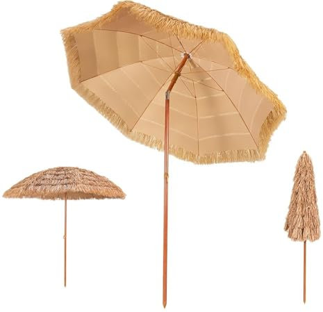 GSKFXJ Esterno Parasole Hawaiano Di Paglia, 240cm 300cm Ombrellone Da Spiaggia Di Paglia, Ombrellone Da Giardino Protezione UV Per Cortile Balcone Terrazza(180cm/6ft)