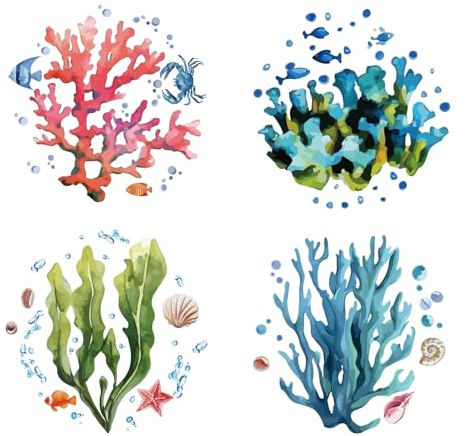 GORGECRAFT 4 Unidad 16cm Pegatinas de Coral para Ventana Decoración Submarina Algas Estrellas de Mar Conchas Marinas Burbujas Extraíbles Estáticas Puertas Corredizas Ventanas de Vidrio Pegatinas
