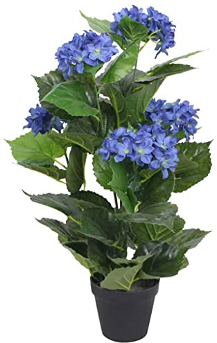 AJJHUUKI Decor-Flor artificial - Hortensia artificial con maceta 60 cm, color azul