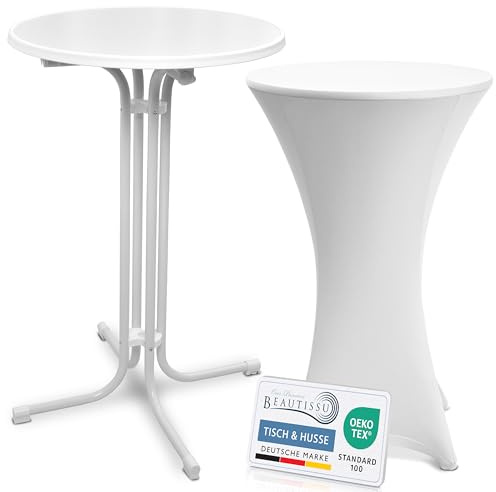 Beautissu Stehtisch klappbar 80cm mit Stretch Stehtischhusse Outdoor