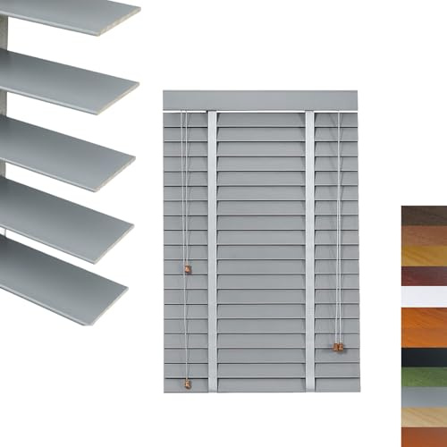 2 Slats Wood Blinds for Indoor Windows, Wooden Blackout Blinds & Shades,Custom Size Privacy Horizontal Blinds for Home Bedroom Bathroom Living Room Windows 32 40 48 60 64 70''