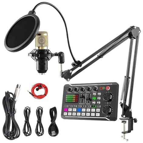 Microfono A Condensatore Con Kit Scheda Audio Dal Vivo, Pacchetto Di Apparecchiature For Podcast Con Funzioni Di Cambio Voce E Mixer For PC Smartphone Ampiamente Applicabile