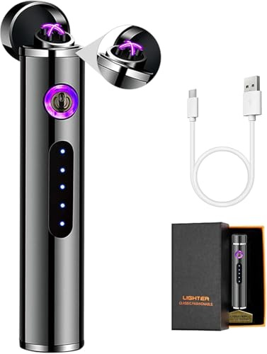 LOMUG Mini Elektrisches Feuerzeug, Wiederaufladbares USB Elektrisch Lichtbogen Feuerzeug mit Leistungsanzeige, ohne Flamme Winddicht Tragbar, Geschenk für Männer Papa (Schwarz-mini)