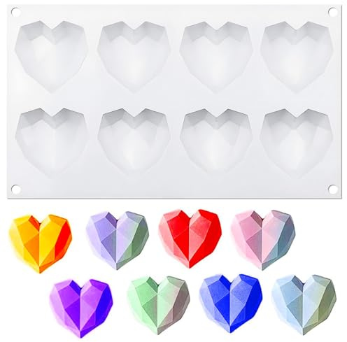 8 Cavity Silicone Heart Moulds - Non Stick for Valentine Chocolate,Heart Chocolate Mould Reusable for Homemade Sweets,Chocolate Jelly Candy Gummy Wax Melt Moulds - Valentine Day Baking