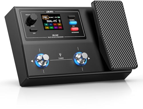 LEKATO ME-02P Pédale multi-effets pour guitare avec pédale d'expression, 100 préréglages 40 rythmes de batterie, audio 24 bits batterie 7H, application Bluetooth et chargement infrarouge