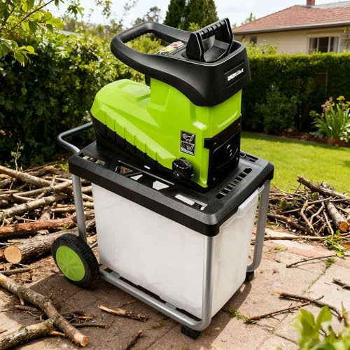 pedenencelia Broyeur De Branches Électrique 2800 W, pour Branches De 45 Mm, avec Bac Amovible Grande Capacité De 60 L Et Molette De Réglage De La Taille Broyage, Nouvelle Tête Coupe À Engrenages