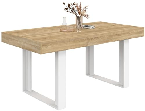 IDMarket Phoenix - Mesa de comedor extensible rectangular (4 – 6 personas, madera y blanco, 120 – 160 cm)