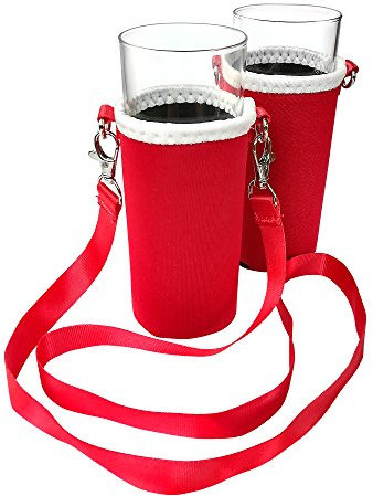 Eff Em Concept KölschHolder – Le porte-verre à Kölsch pour le cou, avec lot de 2 lanières tour de cou, Rouge.