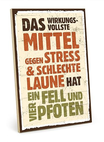 TypeStoff Holzschild mit Spruch – FELL UND VIER PFOTEN – im Vintage-Look mit Zitat als Geschenk und Dekoration - HS-00082