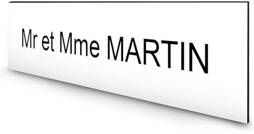 DECOHO - Étiquette Nom Personnalisable boîte aux Lettres Plastique bi-Couche Blanc Lettres Noires - 100x25x0,8 mm - Gravure Laser Durable - 1 Ligne - Blanc